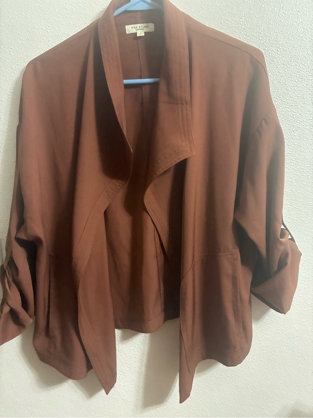 Max Studio Women's Rust Brown Draped Open-Front Blazer L